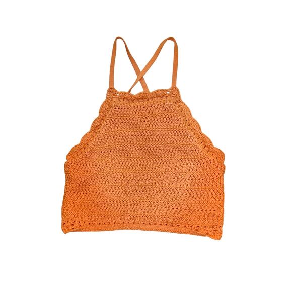 Hollister Orange Crochet Knit Crop Top Criss Cross Back Size M - Picture 3 of 7